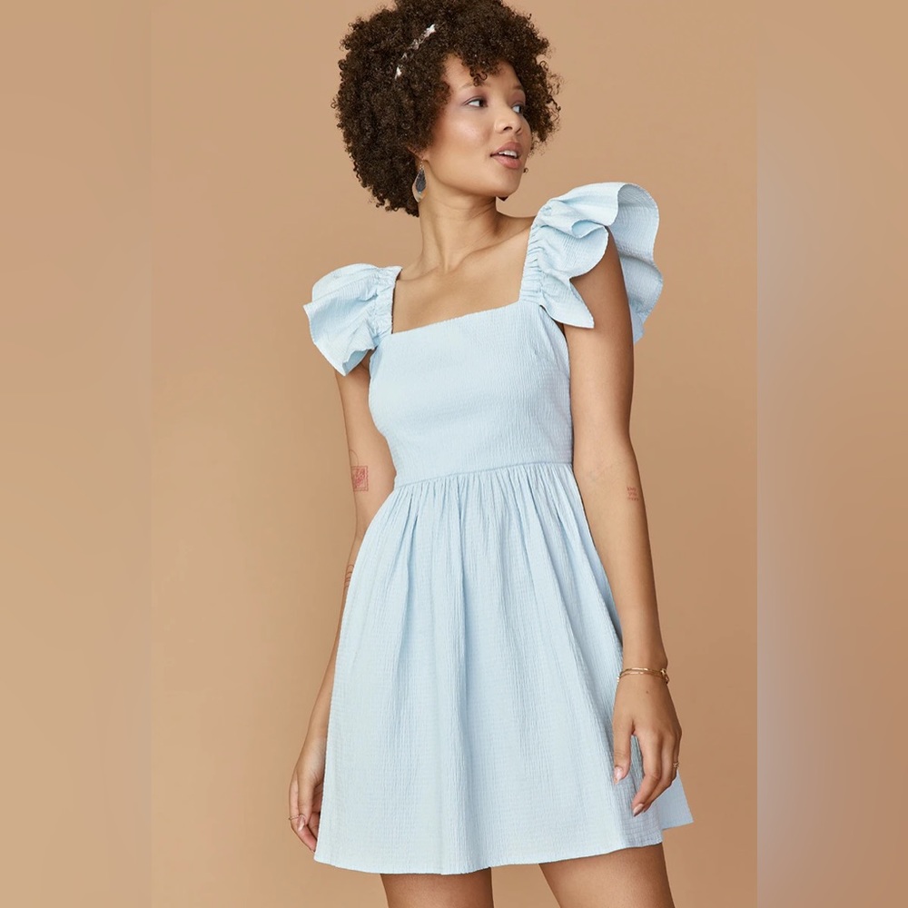 NWT Francesca’s Kensie Ruffle Strap A-Line Mini Dress in Light Blue